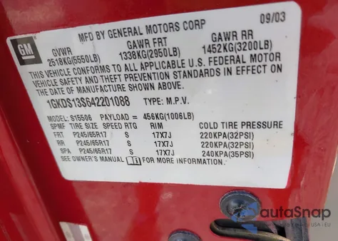 2004 GMC Envoy Sle from USA, damaged, VIN 1GKDS13S642201088